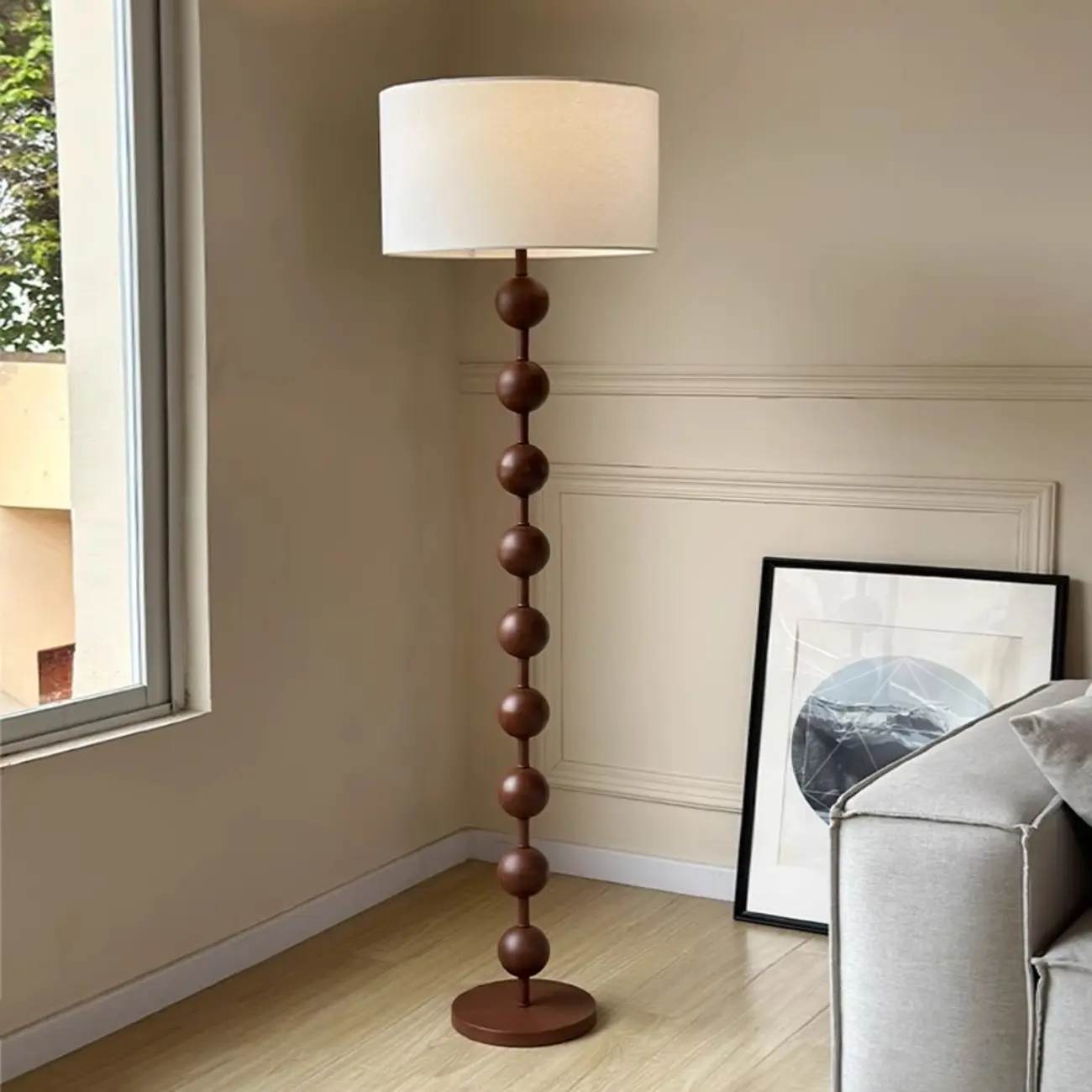 Modern Wooden Floor Lamp with Textile Shade for Living Room Image - 2 | homeyfad