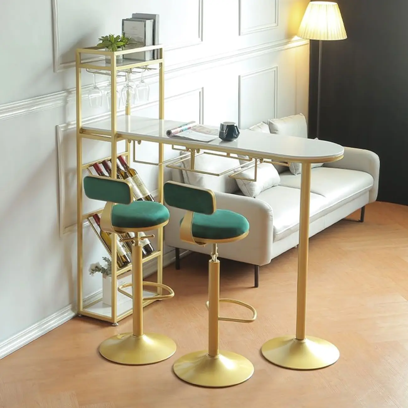 Modern Gold Bar Table with Wine Storage Shelves for Home Bars Image - 1 | homeyfad