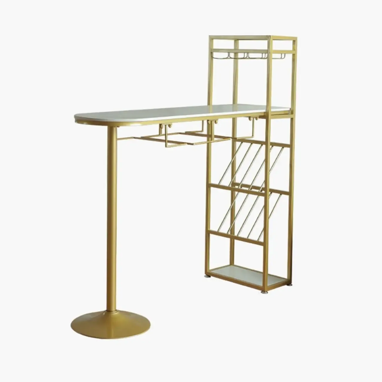 Modern Gold Bar Table with Wine Storage Shelves for Home Bars Image - 4