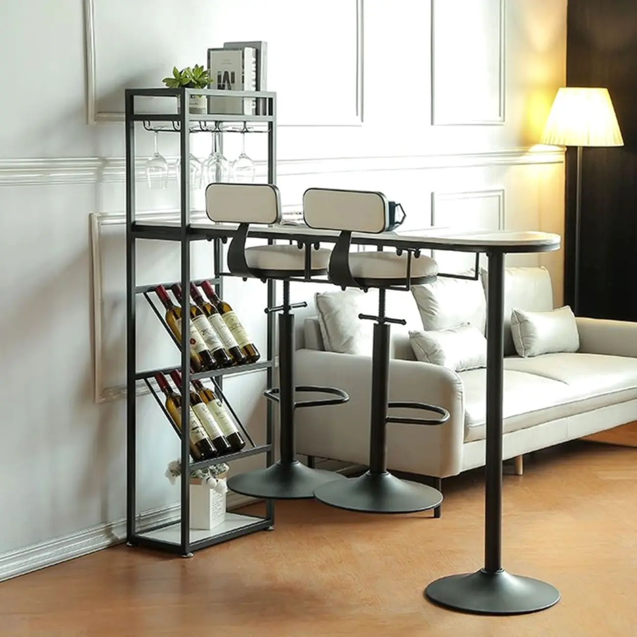 Modern Gold Bar Table with Wine Storage Shelves for Home Bars Image - 5 | homeyfad