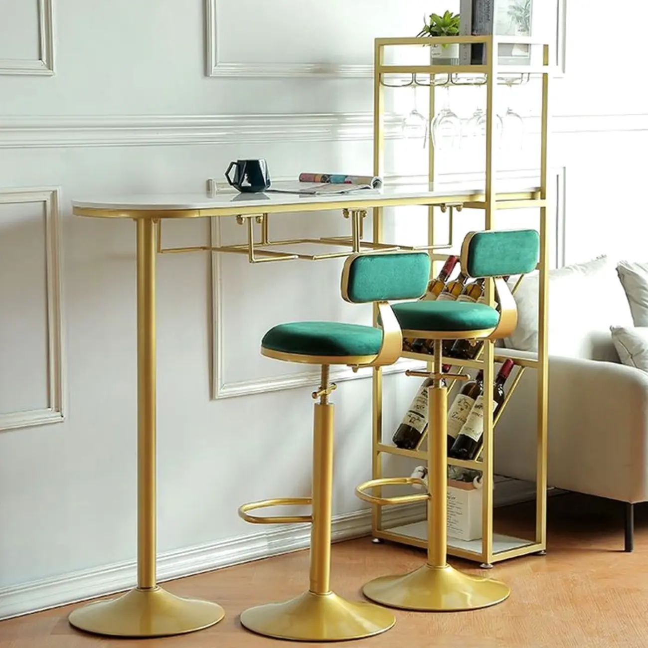 Modern Gold Bar Table with Wine Storage Shelves for Home Bars Image - 6 | homeyfad