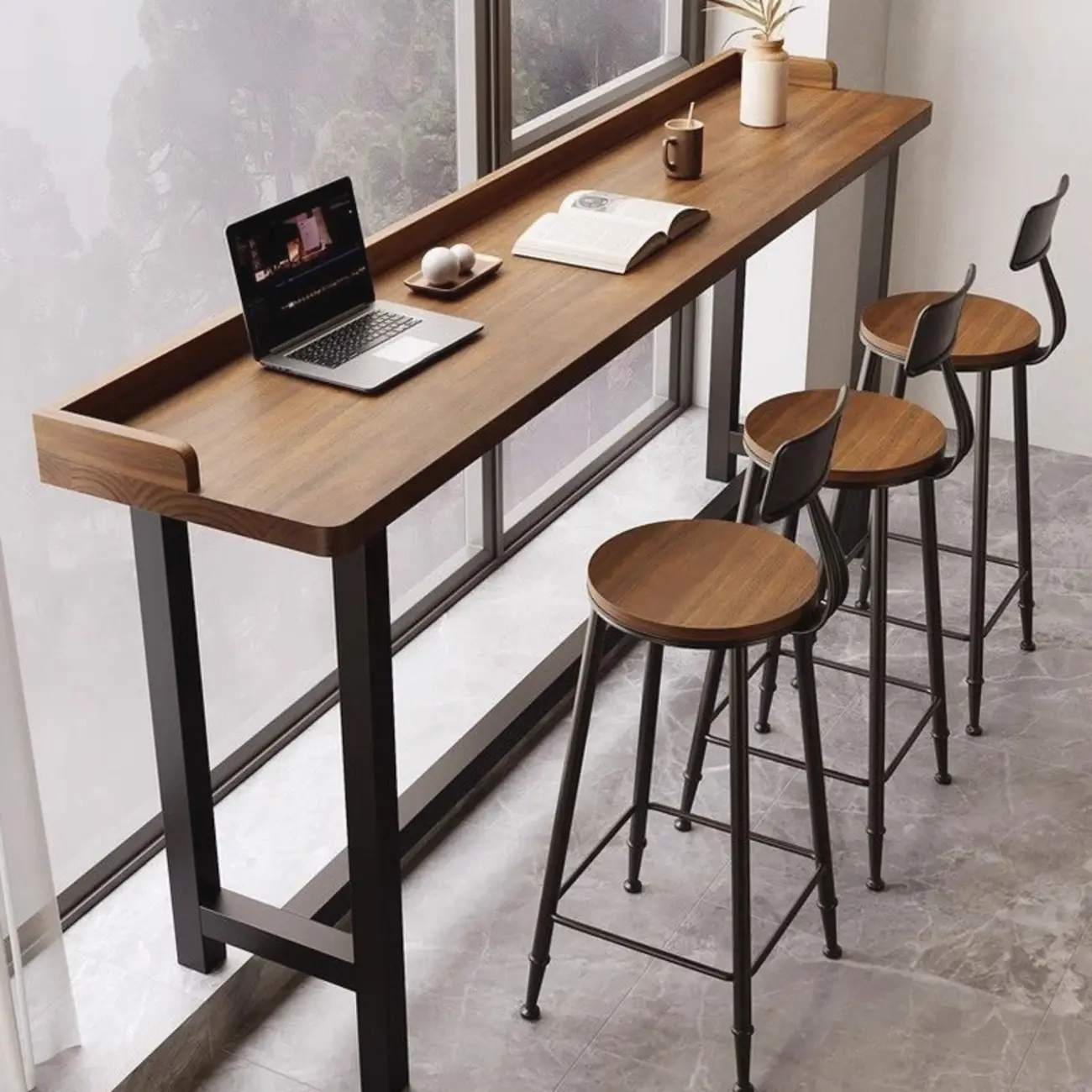Natural Wood Pub Table with Sepia Top for Modern Interiors Image - 1 | homeyfad
