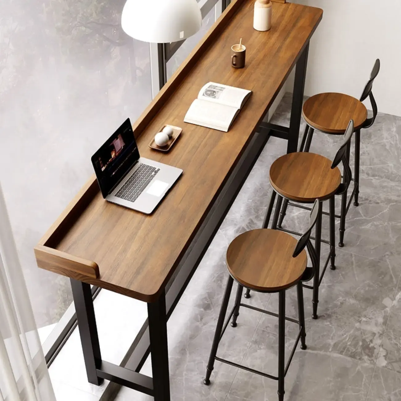 Natural Wood Pub Table with Sepia Top for Modern Interiors Image - 5