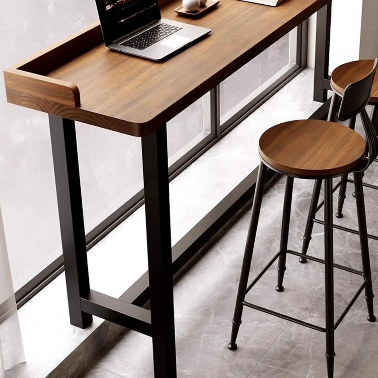 Natural Wood Pub Table with Sepia Top for Modern Interiors Image - 6 | homeyfad