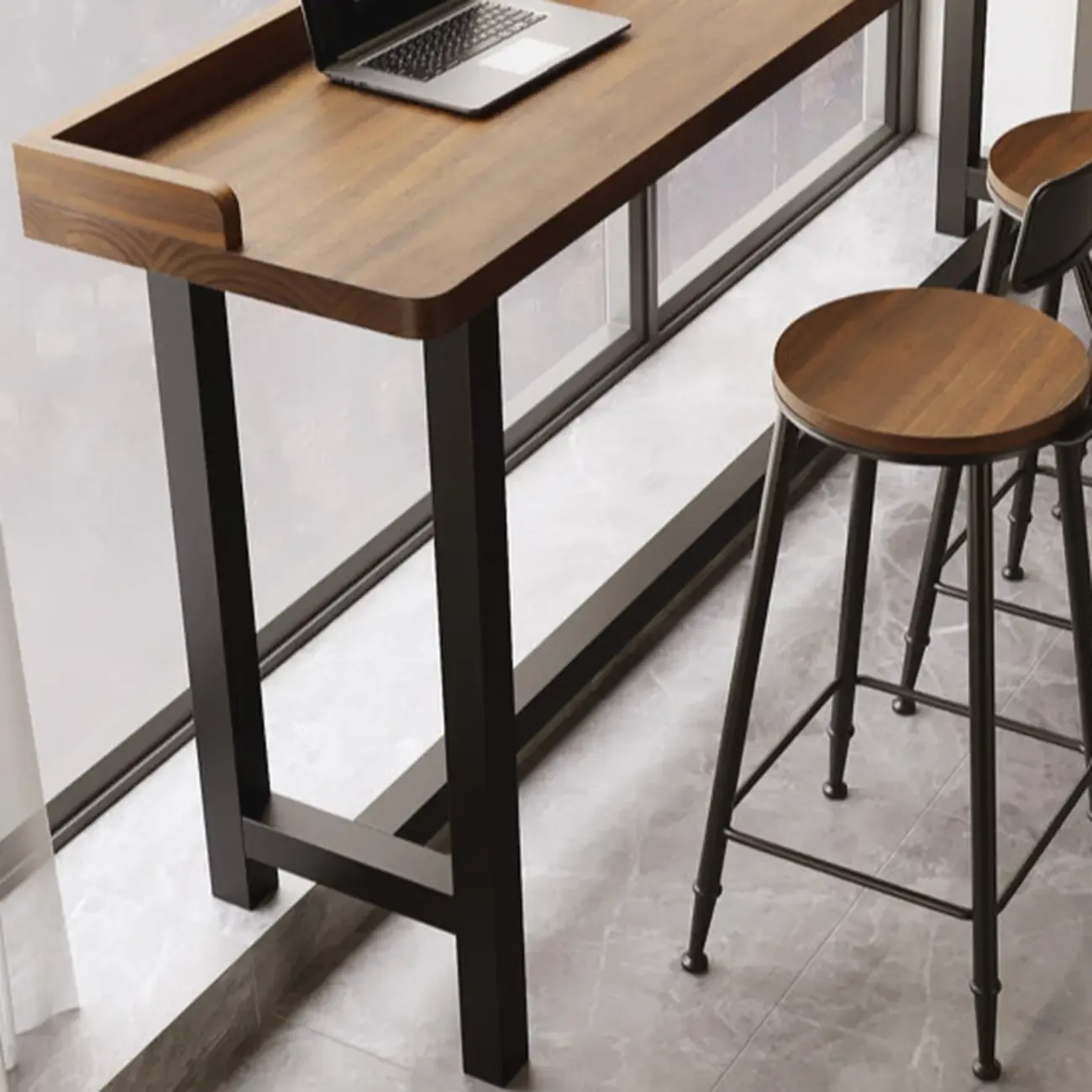 Natural Wood Pub Table with Sepia Top for Modern Interiors Image - 8