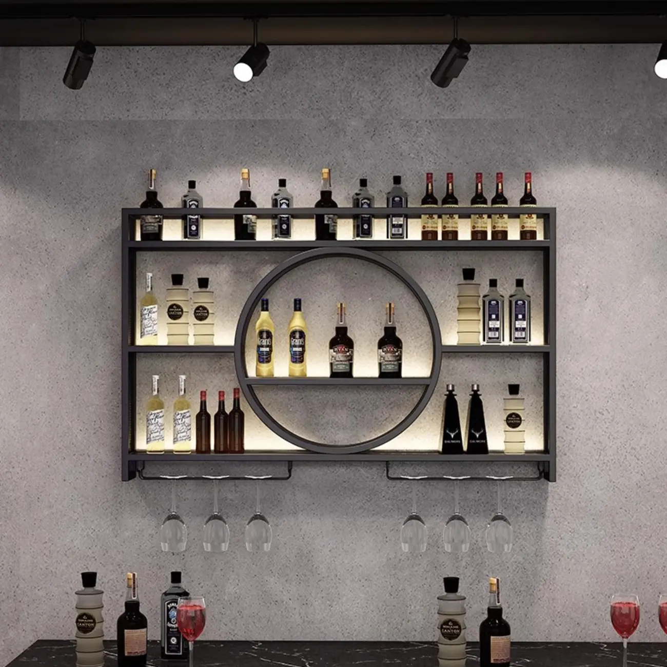 Black Circular Metal Wall Mounted Wine Rack Image - 1 | homeyfad