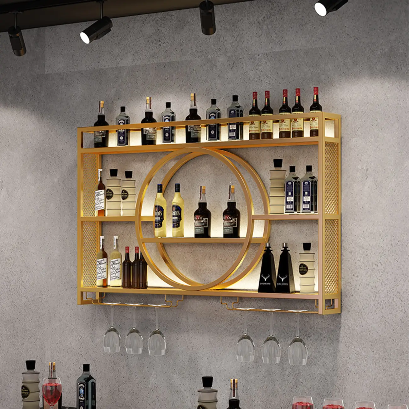 Black Circular Metal Wall Mounted Wine Rack Image - 2 | homeyfad