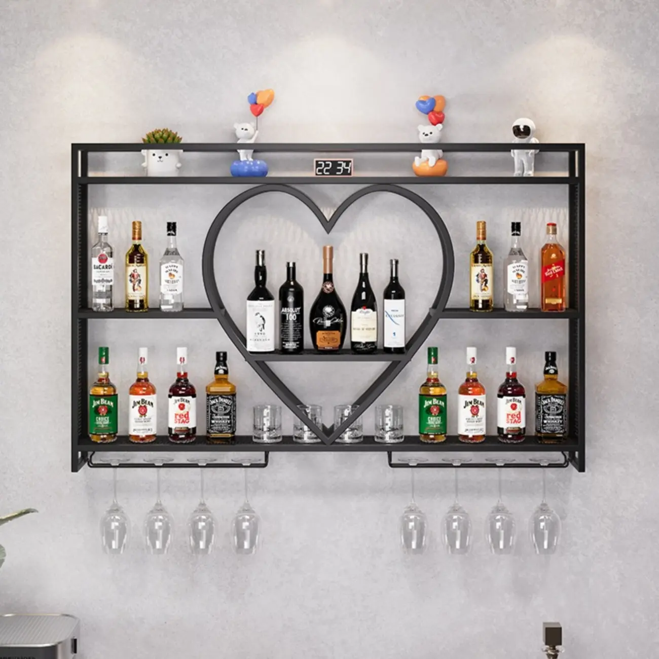 Black Circular Metal Wall Mounted Wine Rack Image - 3 | homeyfad