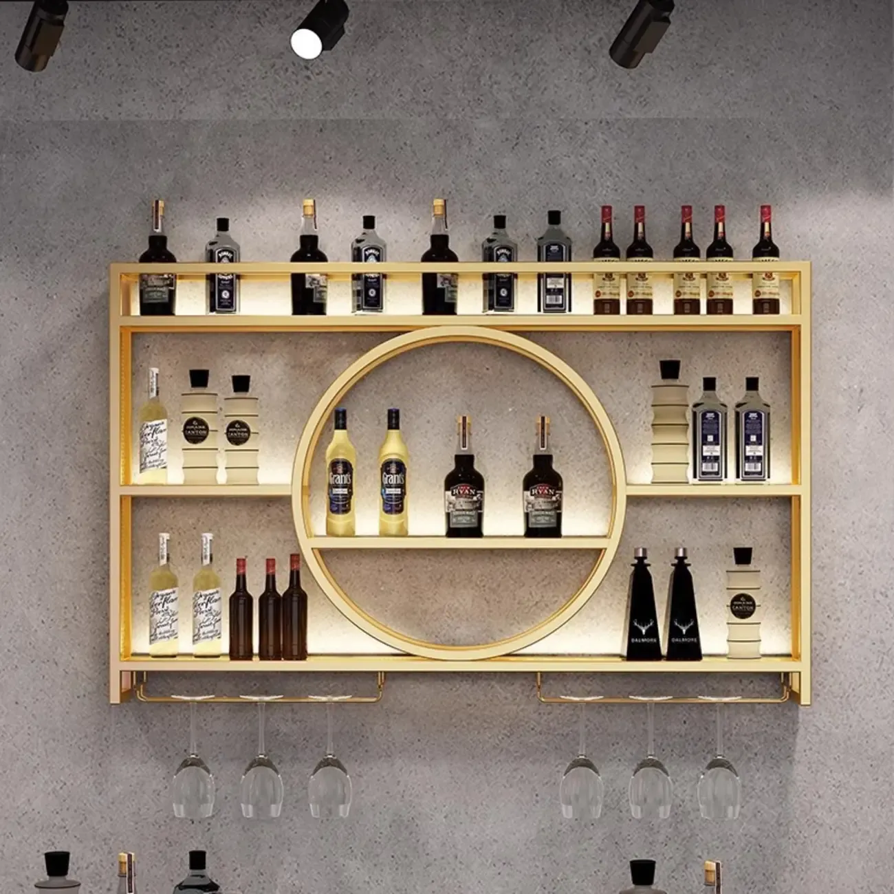 Black Circular Metal Wall Mounted Wine Rack Image - 4