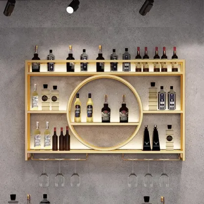 Black Circular Metal Wall Mounted Wine Rack Image - 4