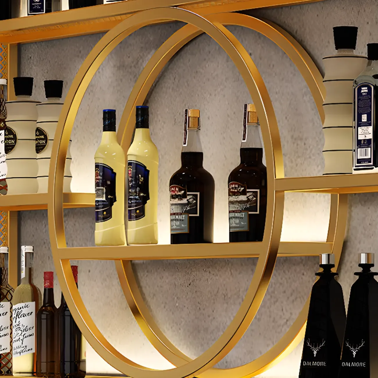 Black Circular Metal Wall Mounted Wine Rack Image - 7