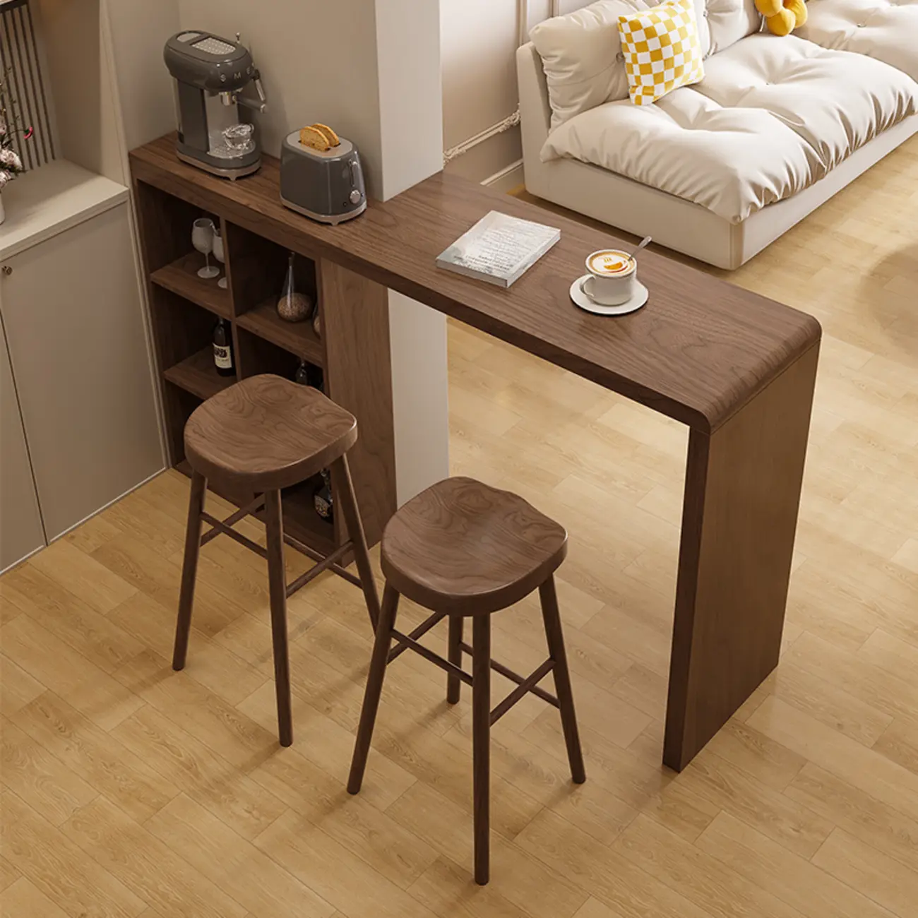 Rectangle Brown Wood Bar Table with Cabinet Storage for Dining Image - 1 | homeyfad