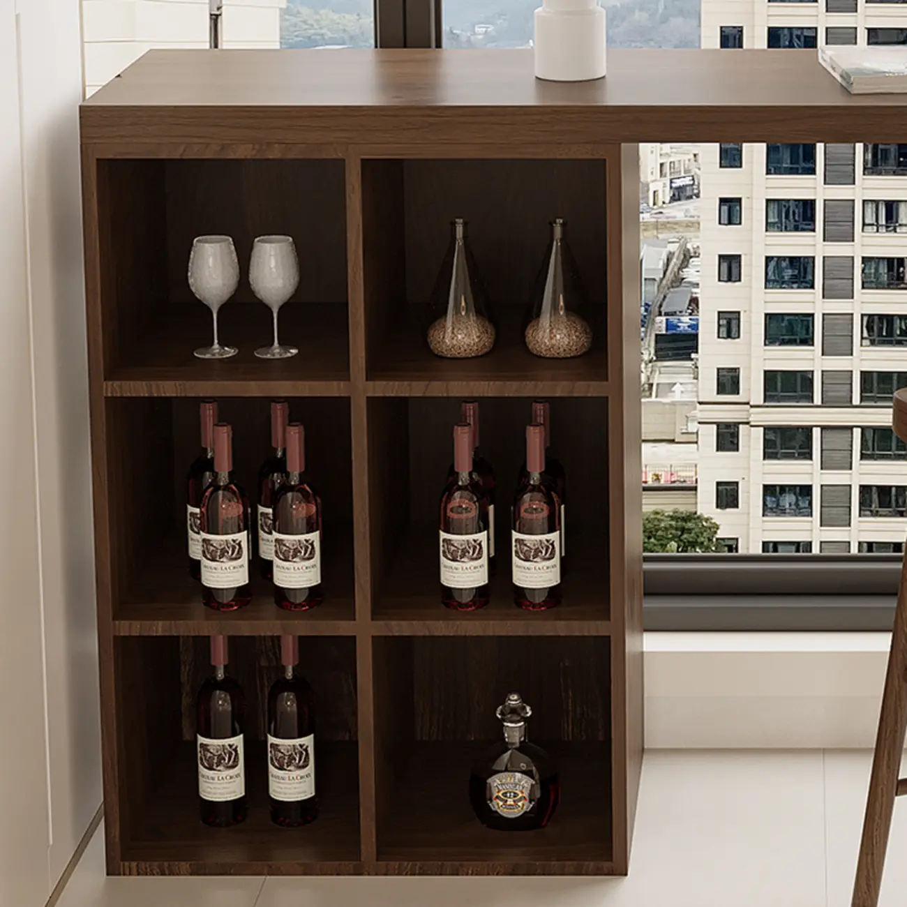 Rectangle Brown Wood Bar Table with Cabinet Storage for Dining Image - 9 | homeyfad