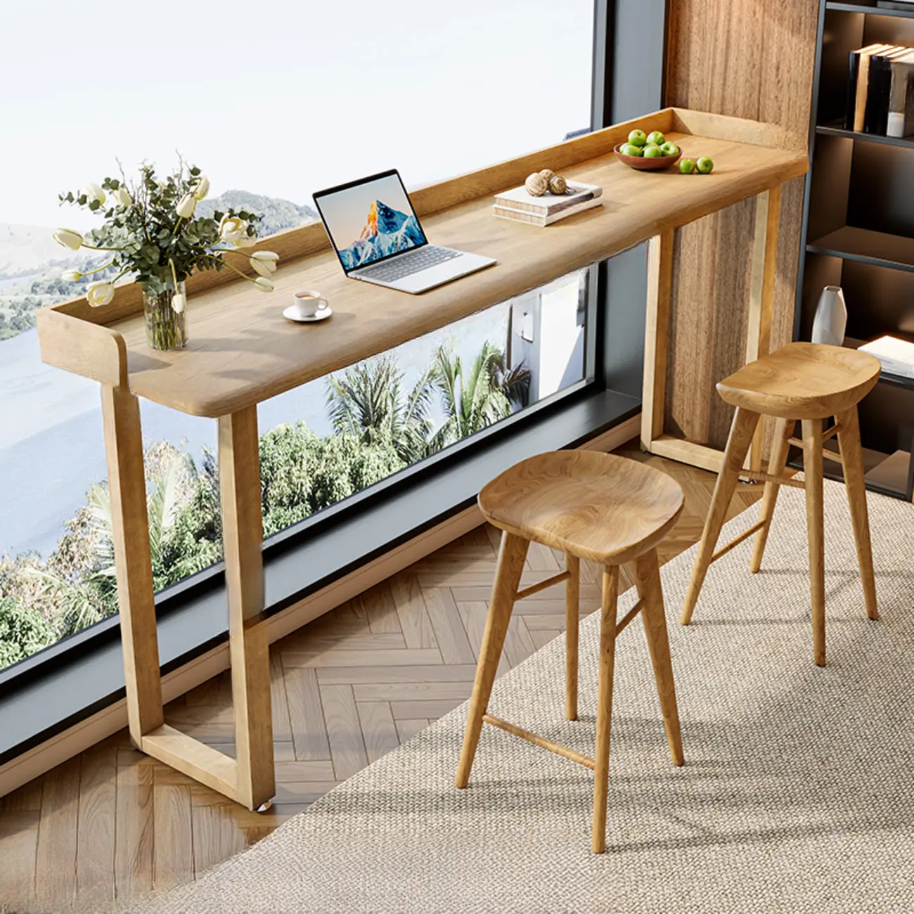 Natural Wood Rectangle Counter Height Bar Table with Rim Image - 2 | homeyfad