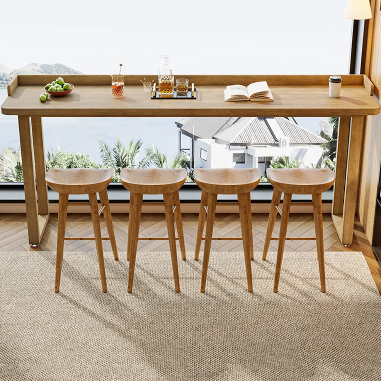 Natural Wood Rectangle Counter Height Bar Table with Rim Image - 3 | homeyfad