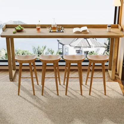 Natural Wood Rectangle Counter Height Bar Table with Rim Image - 3