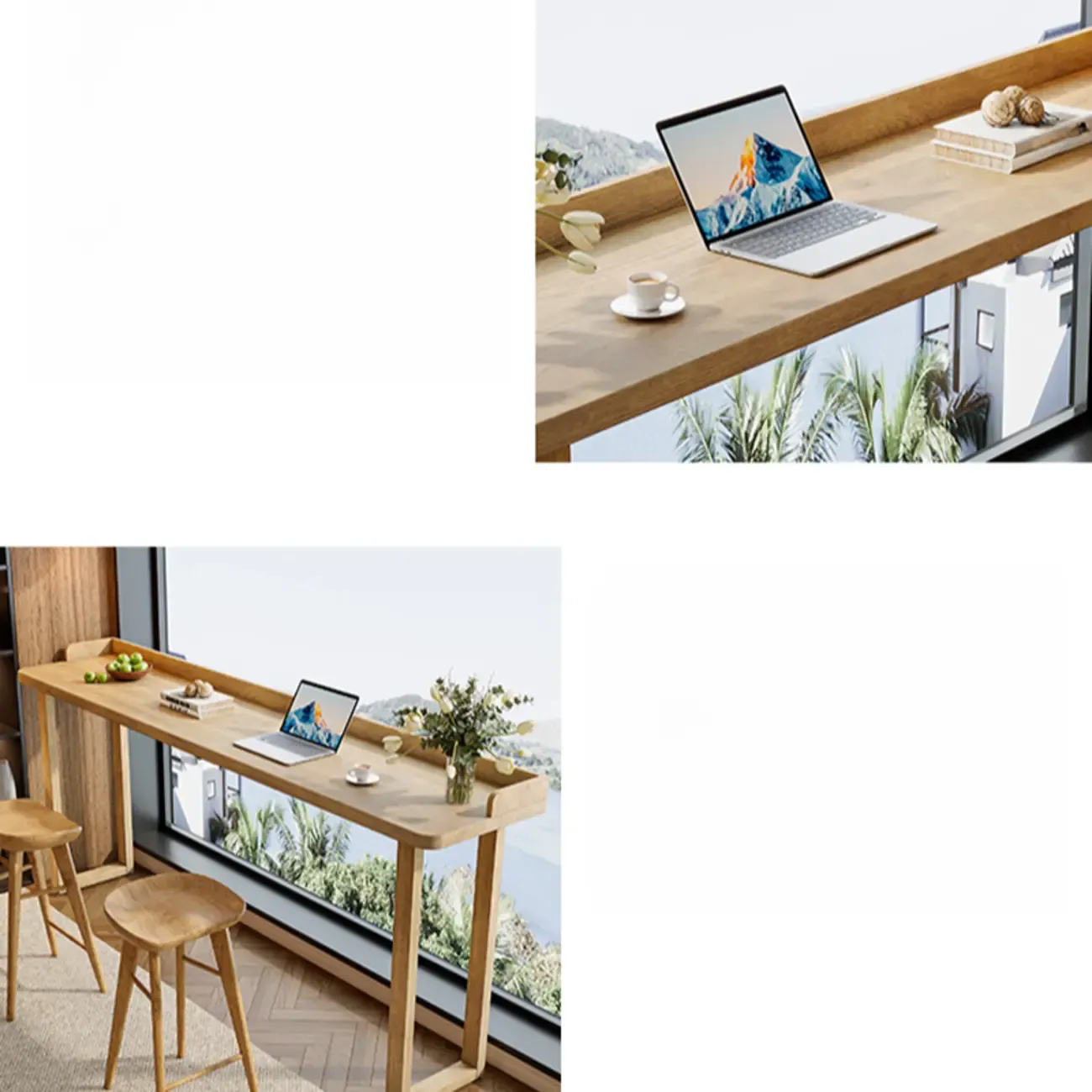 Natural Wood Rectangle Counter Height Bar Table with Rim Image - 6