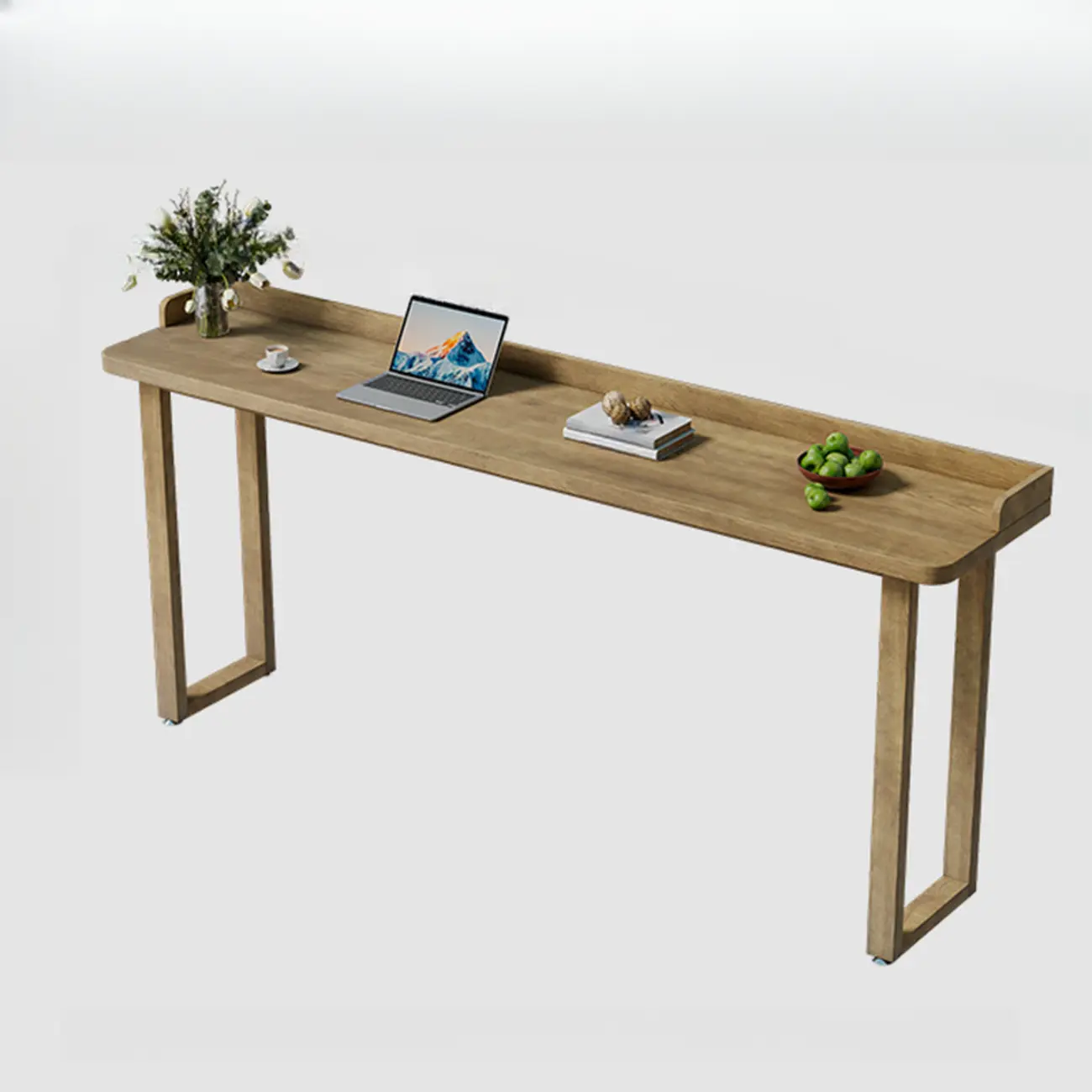 Natural Wood Rectangle Counter Height Bar Table with Rim Image - 7 | homeyfad