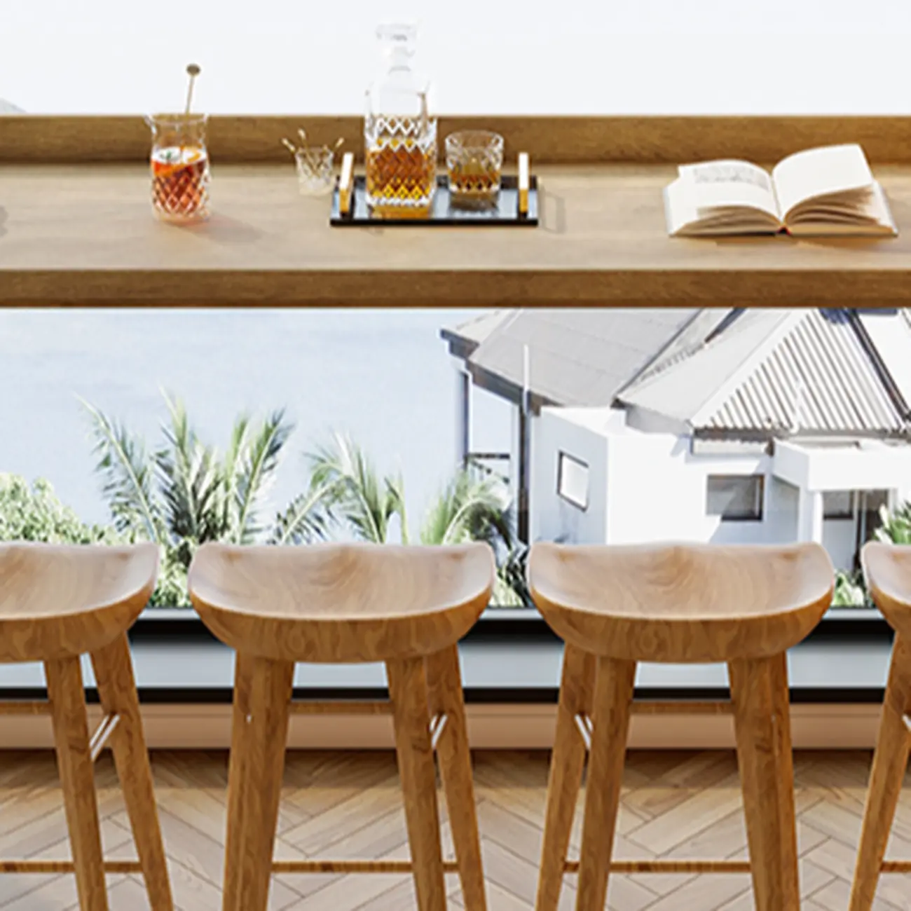 Natural Wood Rectangle Counter Height Bar Table with Rim Image - 8 | homeyfad