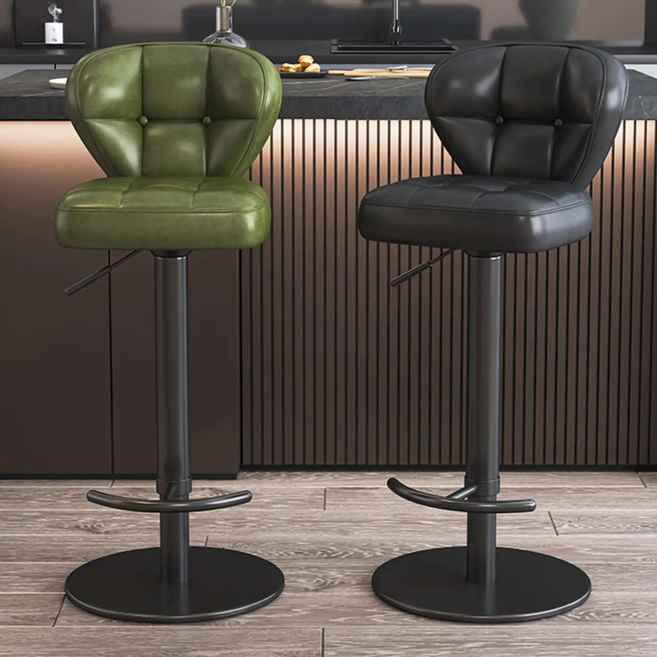 Adjustable Swivel Faux Leather Bar Stools for Kitchen Image - 1 | homeyfad