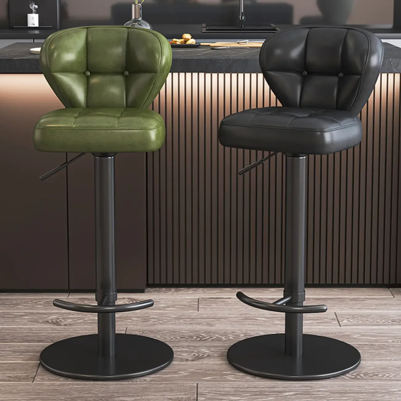 Adjustable Swivel Faux Leather Bar Stools for Kitchen Image - 1
