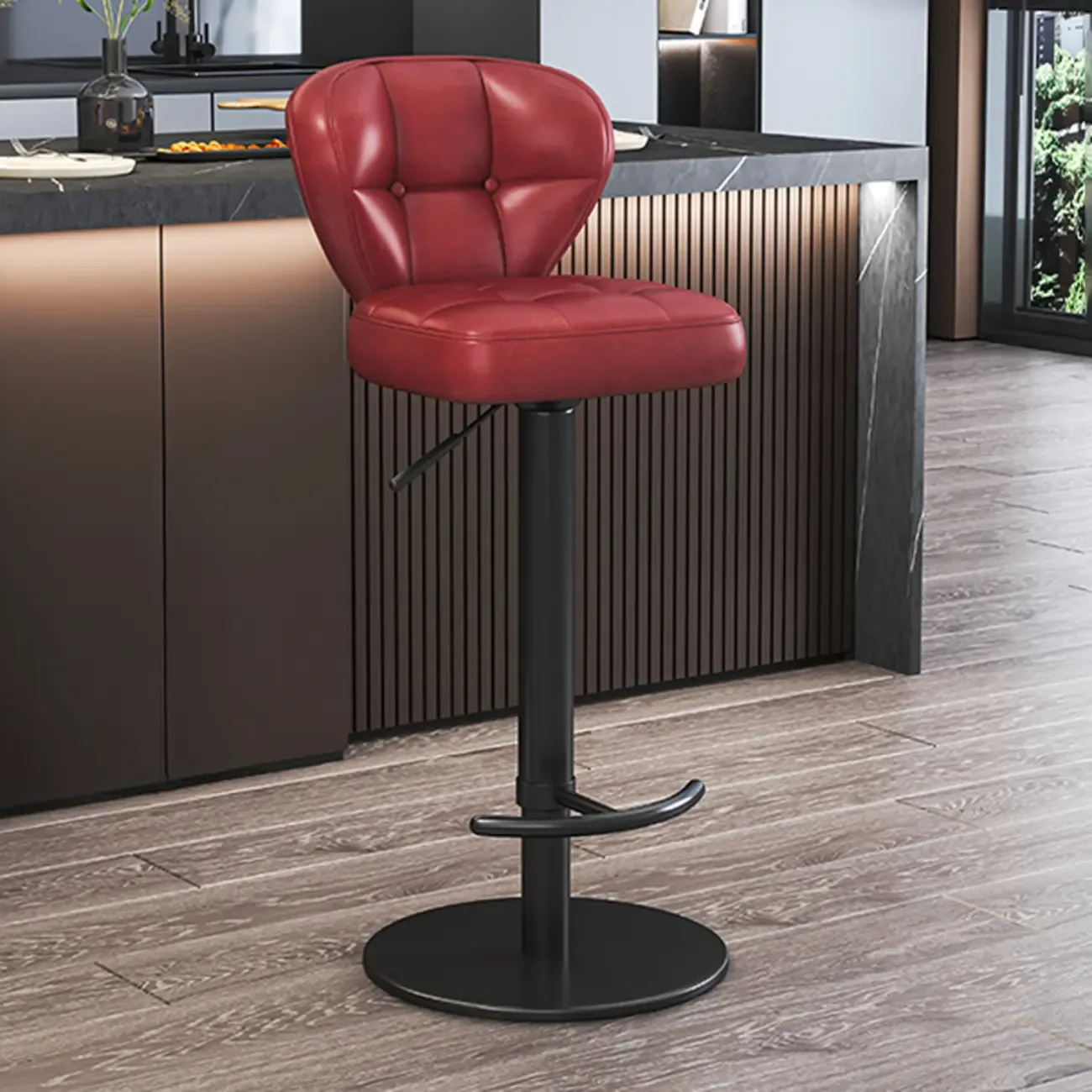 Adjustable Swivel Faux Leather Bar Stools for Kitchen Image - 3