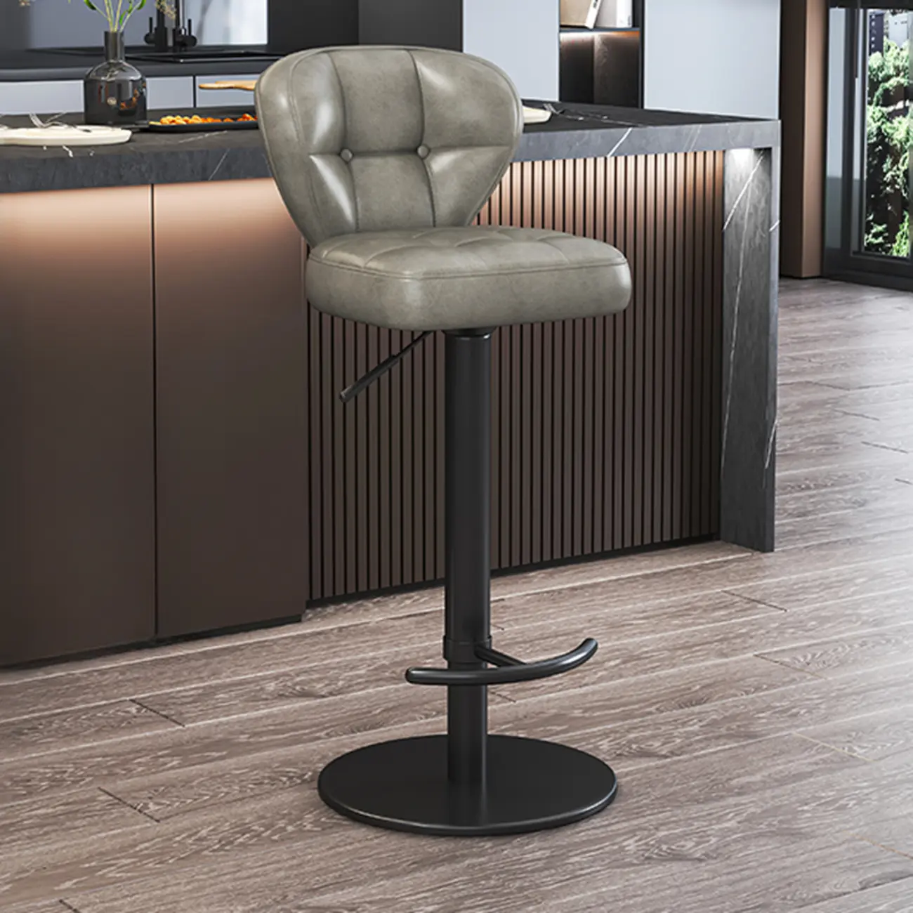 Adjustable Swivel Faux Leather Bar Stools for Kitchen Image - 5 | homeyfad