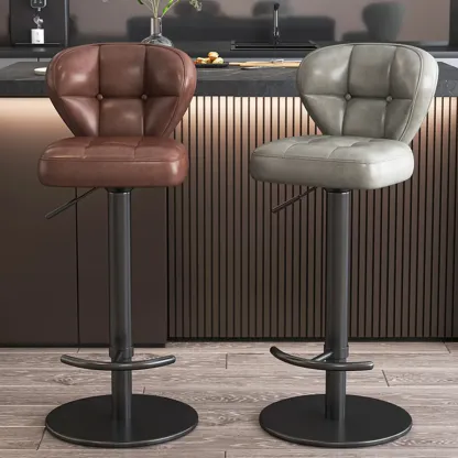 Adjustable Swivel Faux Leather Bar Stools for Kitchen Image - 6