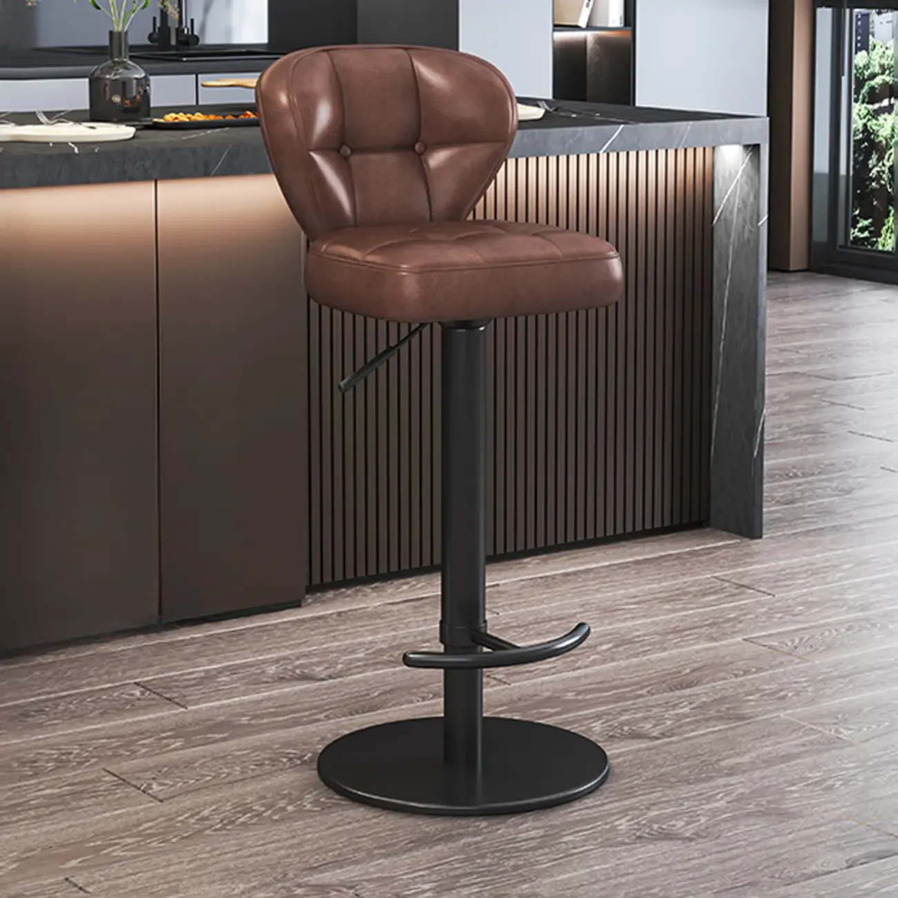 Adjustable Swivel Faux Leather Bar Stools for Kitchen Image - 7