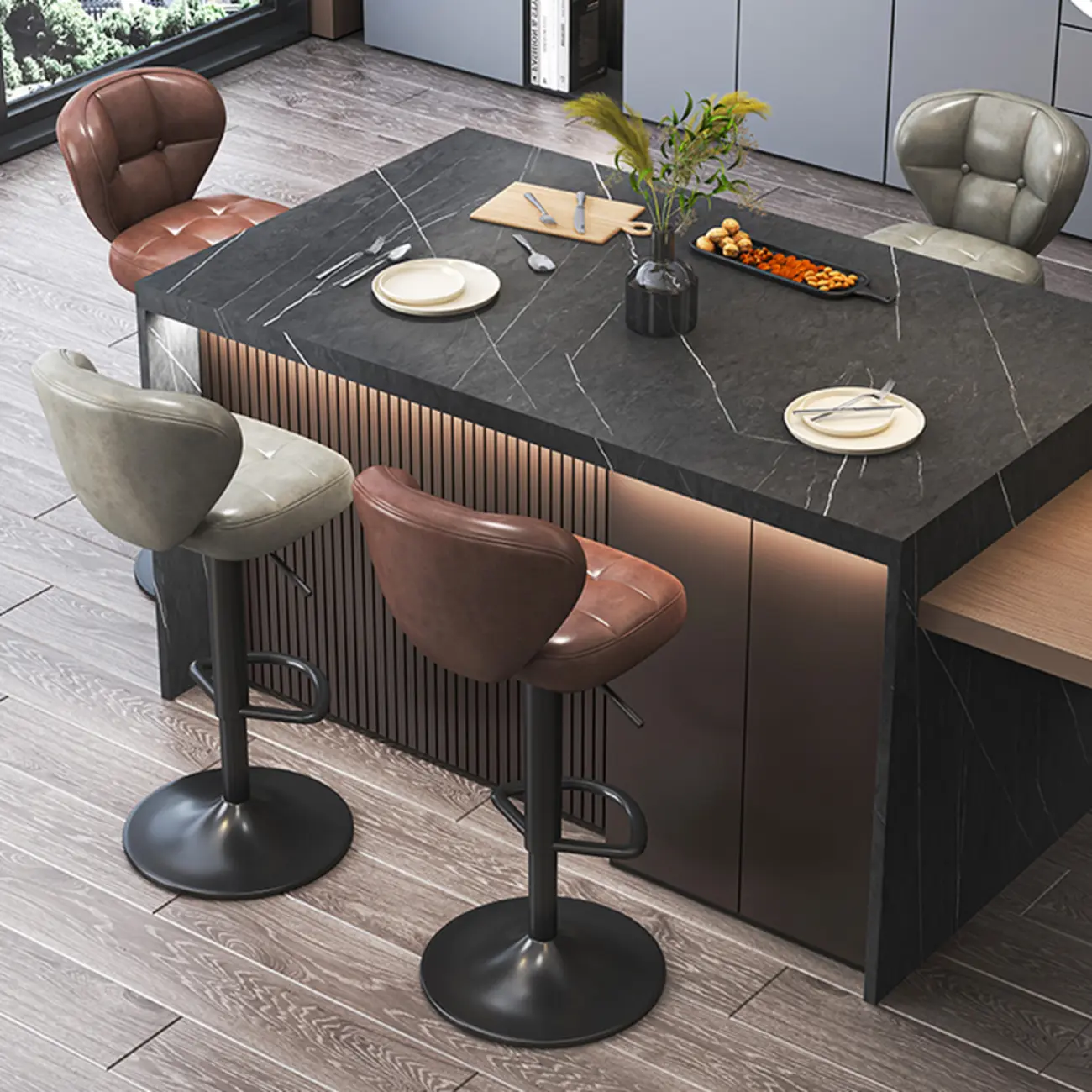 Adjustable Swivel Faux Leather Bar Stools for Kitchen Image - 8 | homeyfad