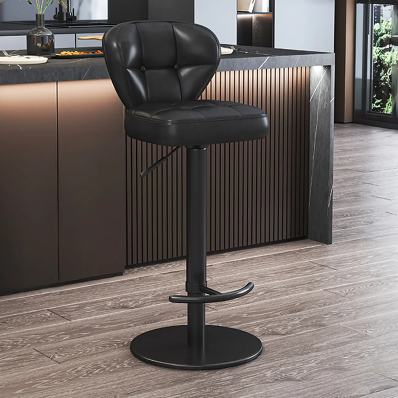 Adjustable Swivel Faux Leather Bar Stools for Kitchen Image - 9 | homeyfad
