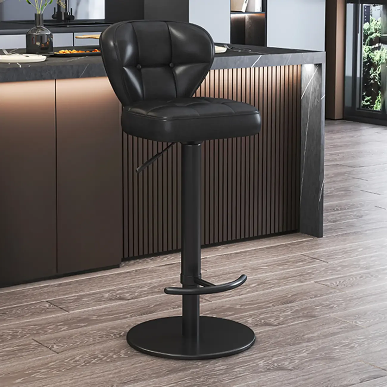 Adjustable Swivel Faux Leather Bar Stools for Kitchen Image - 9