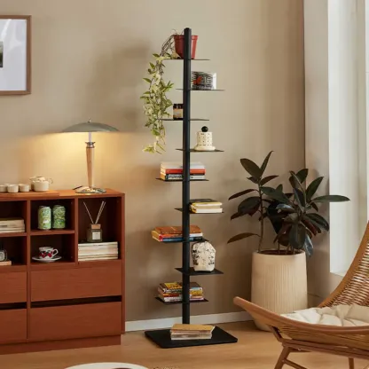 Modern Black Metal Narrow Open Bookcase Image - 2