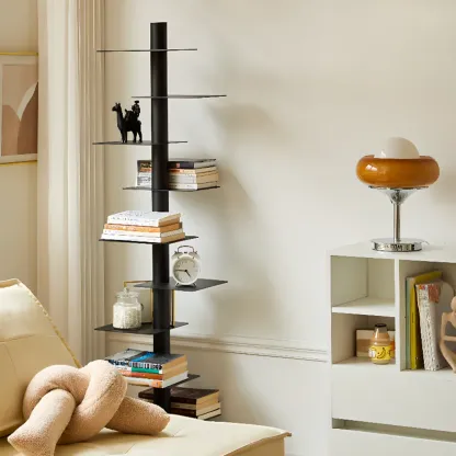 Modern Black Metal Narrow Open Bookcase Image - 4