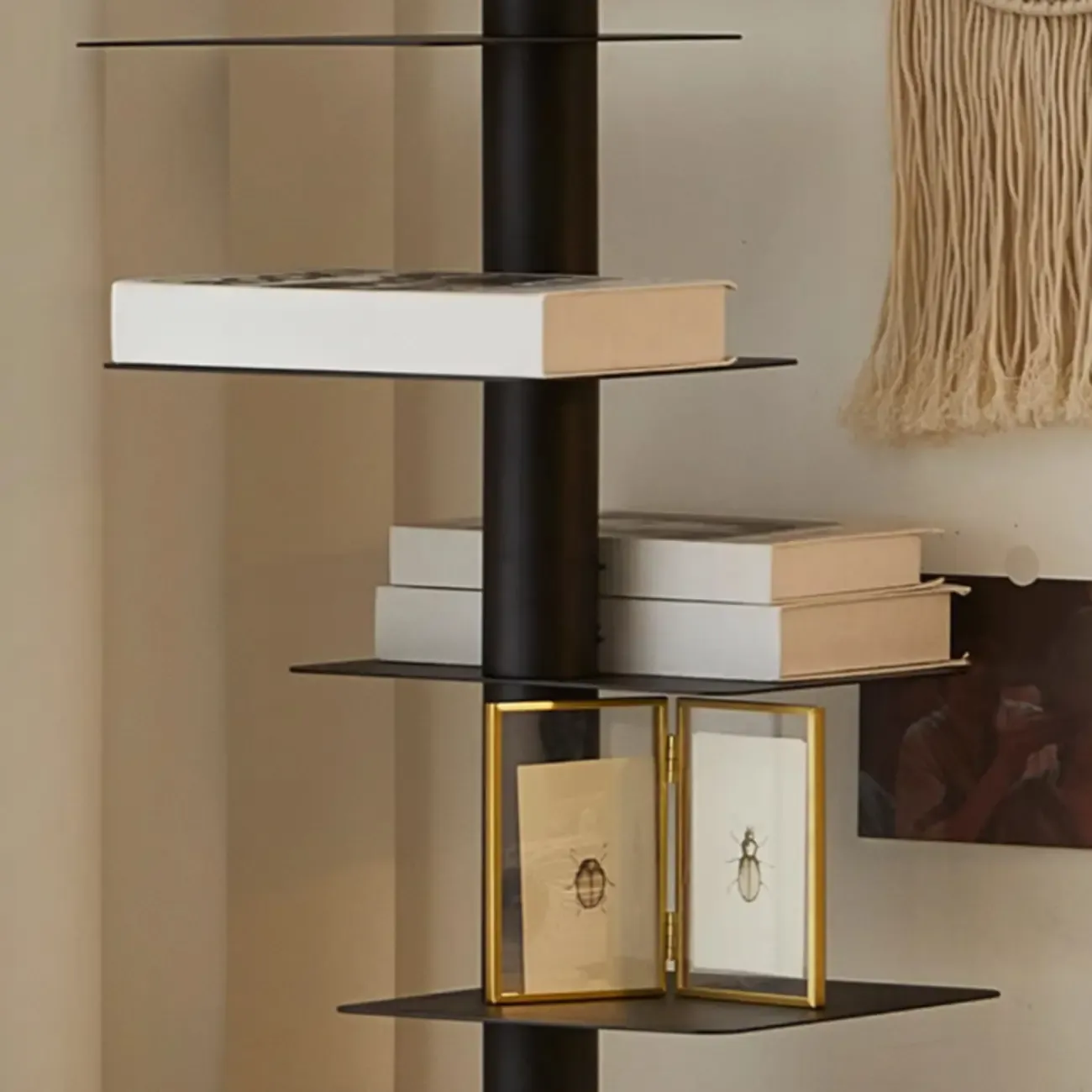 Modern Black Metal Narrow Open Bookcase Image - 5