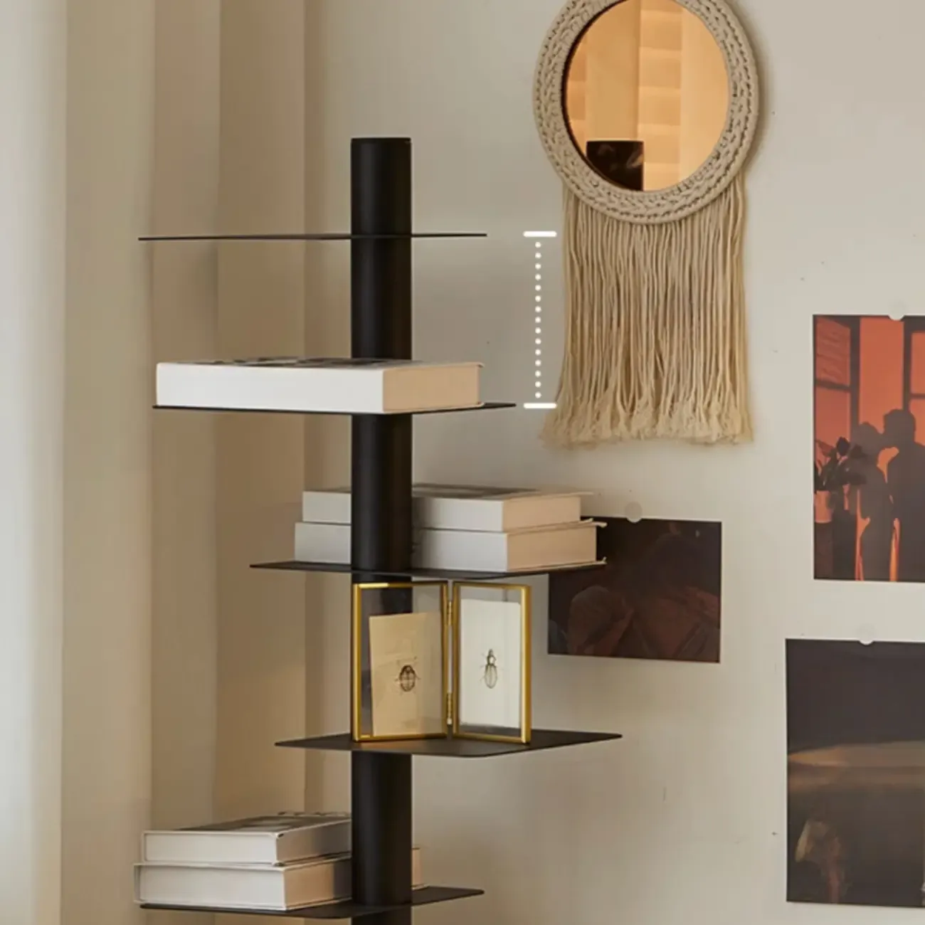 Modern Black Metal Narrow Open Bookcase Image - 8