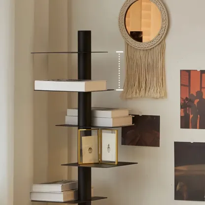 Modern Black Metal Narrow Open Bookcase Image - 8