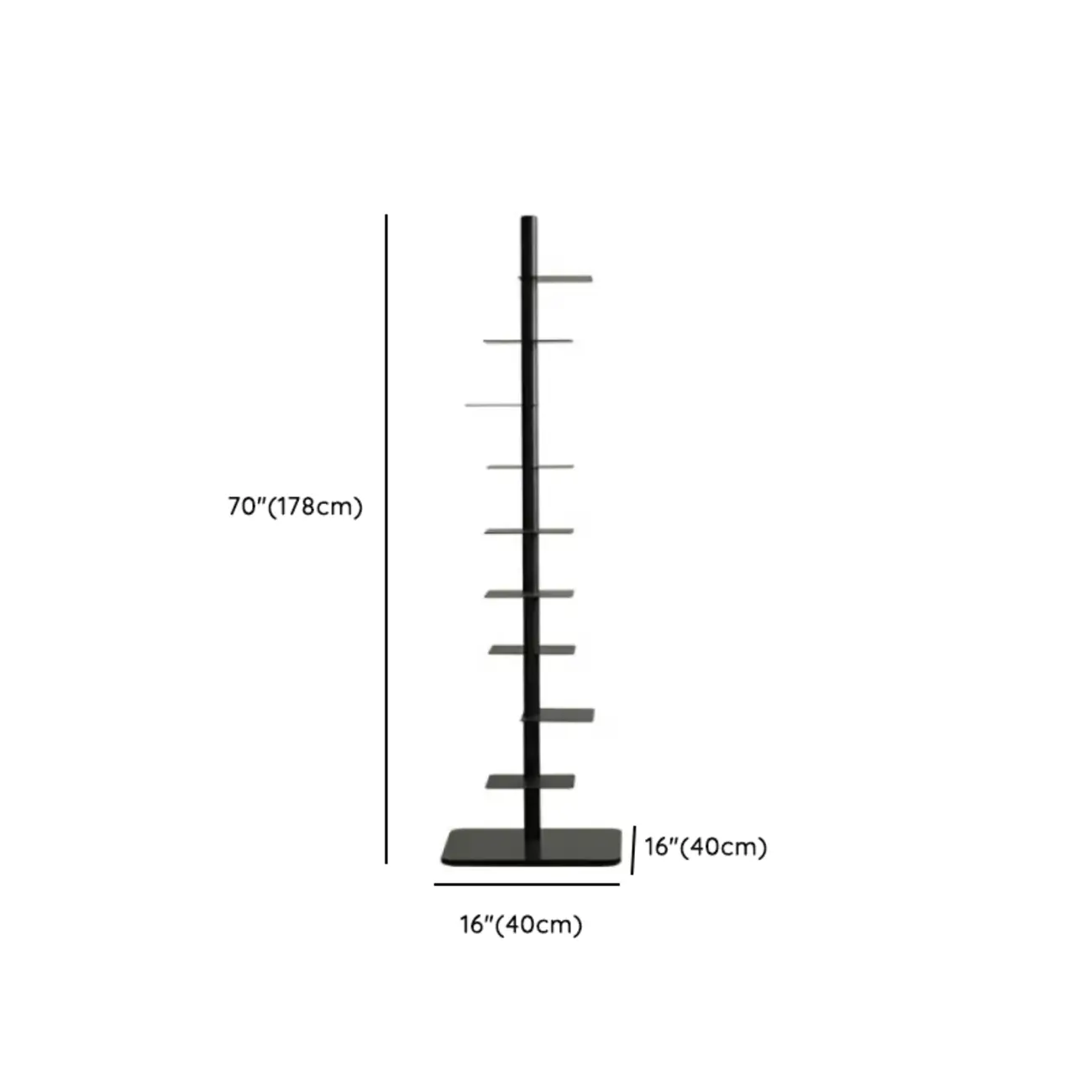 Modern Black Metal Narrow Open Bookcase #size