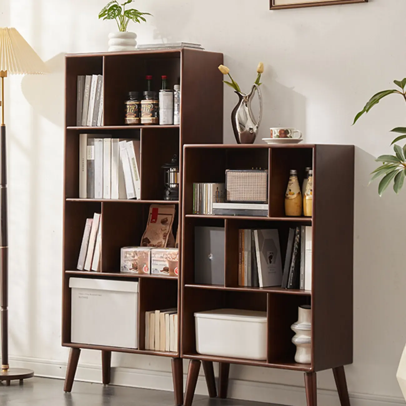 Contemporary Wood Brown Closed Back Vertical Bookcase Image - 1 | homeyfad