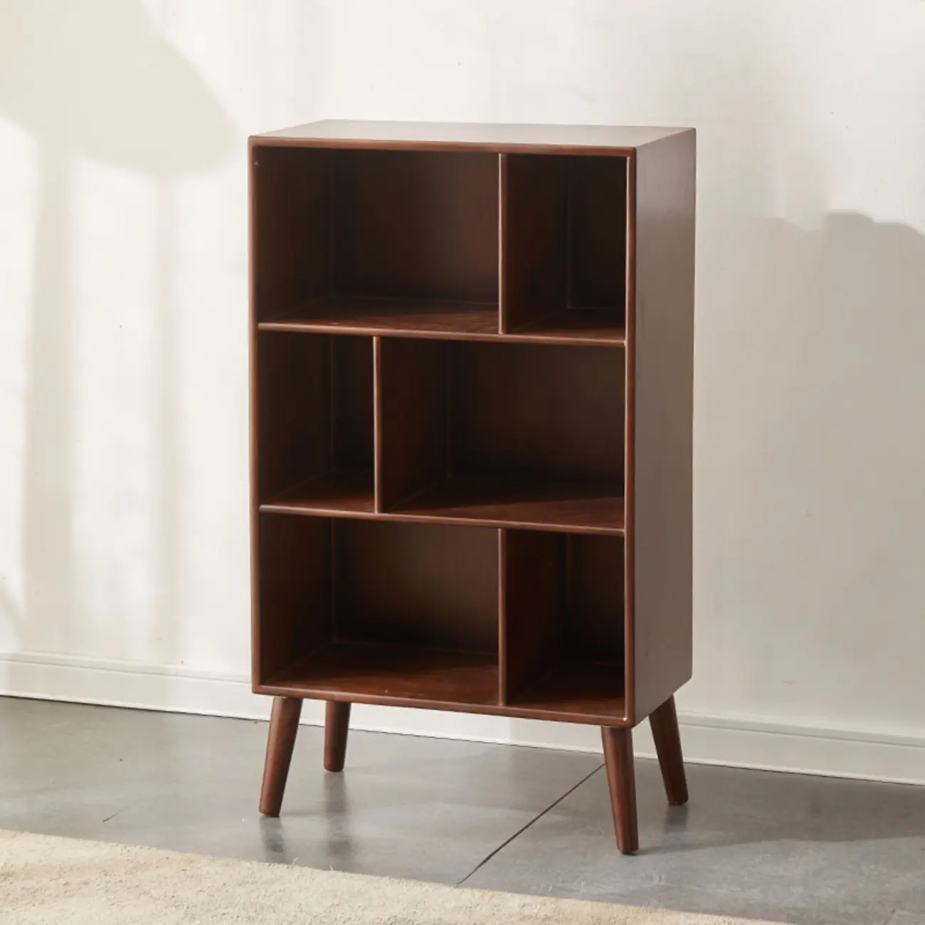 Contemporary Wood Brown Closed Back Vertical Bookcase Image - 4 | homeyfad