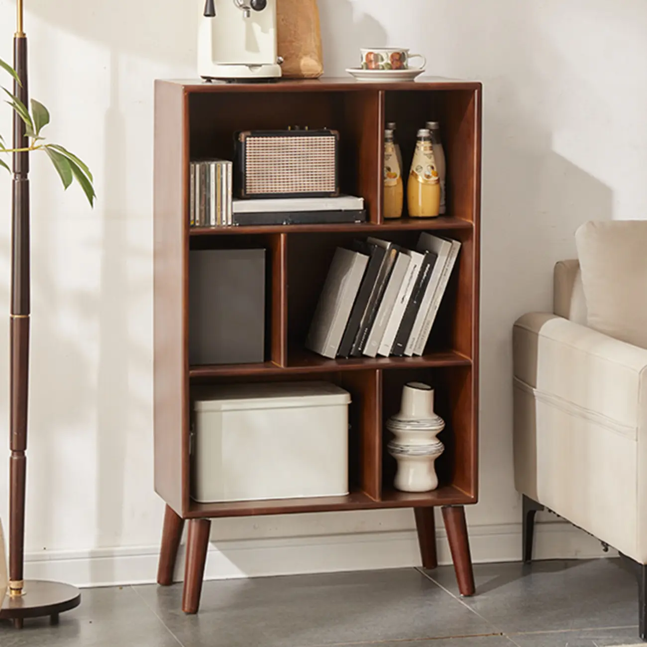 Contemporary Wood Brown Closed Back Vertical Bookcase Image - 2 | homeyfad