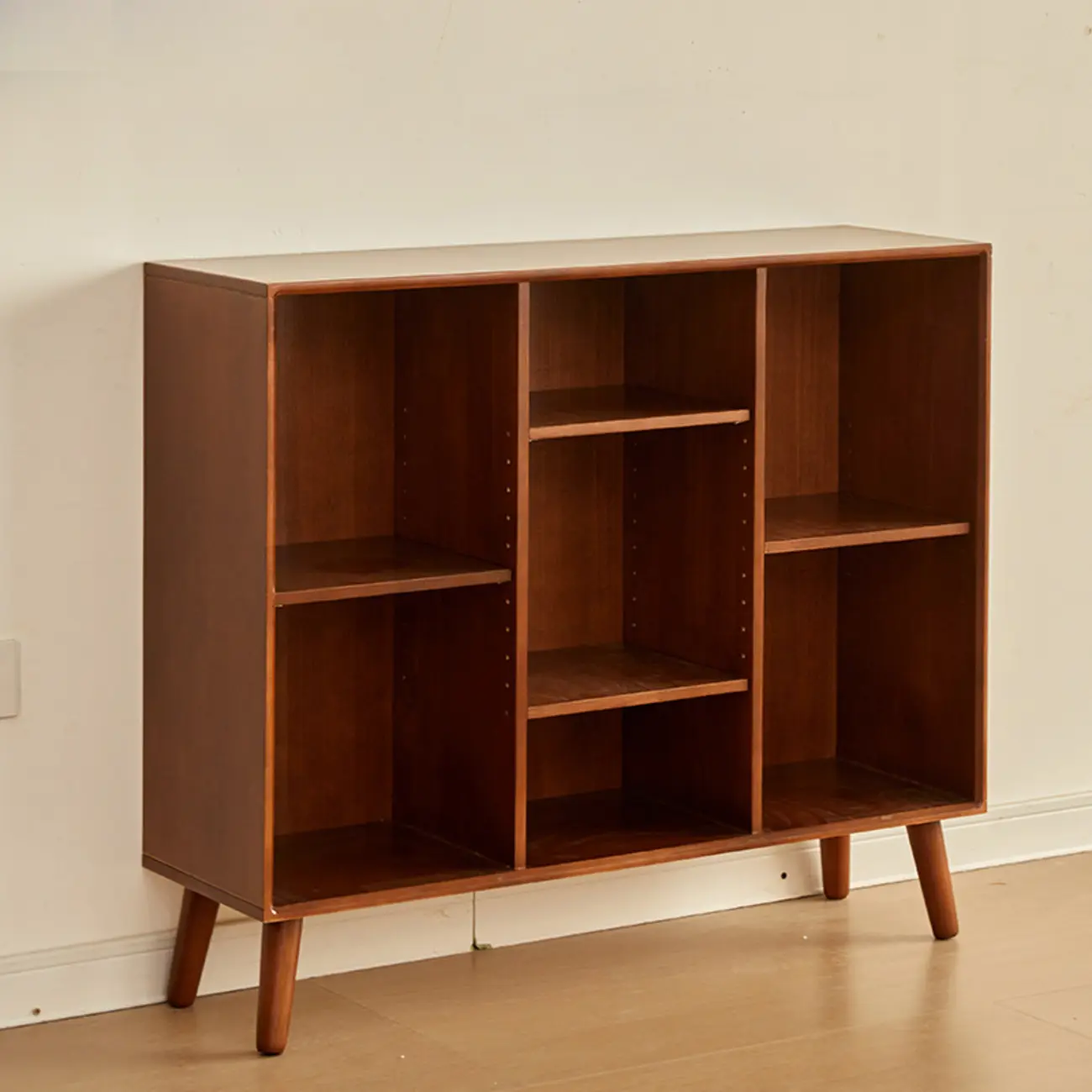 Contemporary Wood Brown Closed Back Vertical Bookcase Image - 5 | homeyfad