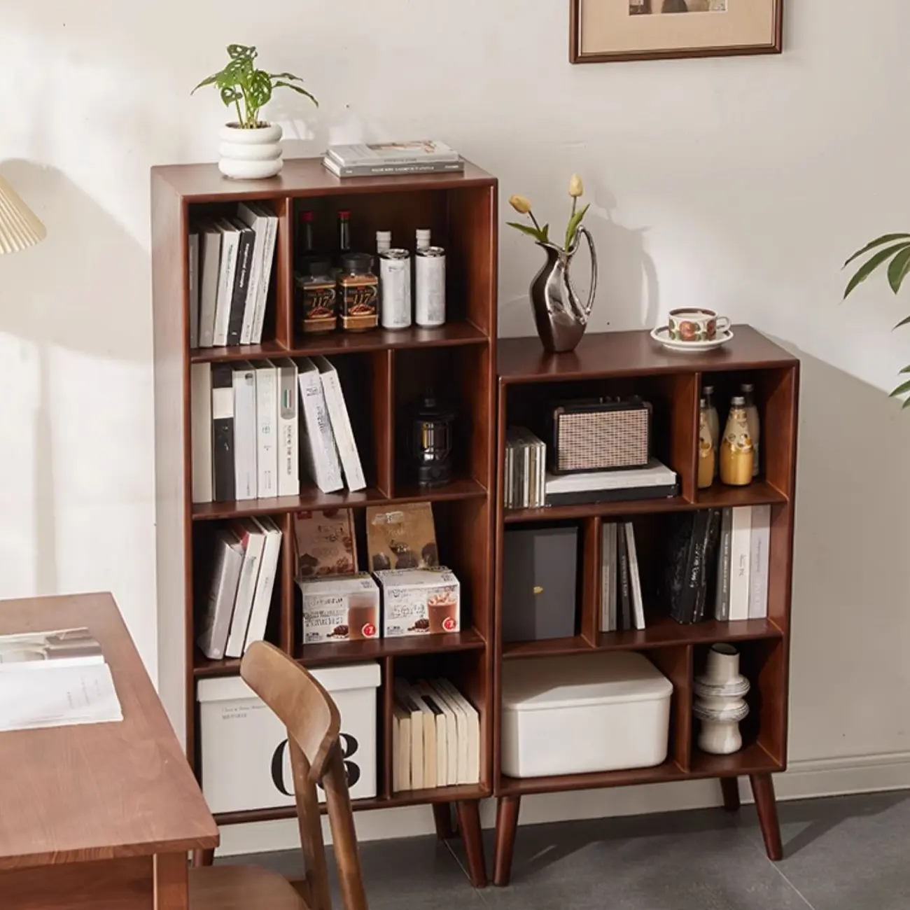 Contemporary Wood Brown Closed Back Vertical Bookcase Image - 6 | homeyfad