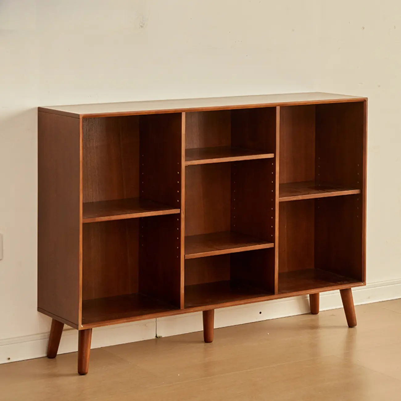 Contemporary Wood Brown Closed Back Vertical Bookcase Image - 7 | homeyfad