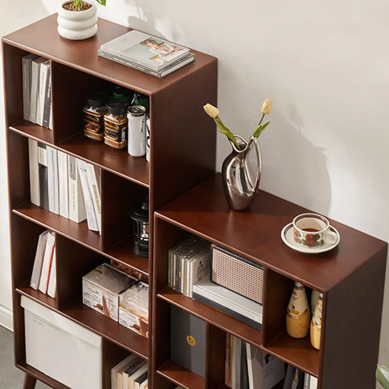 Contemporary Wood Brown Closed Back Vertical Bookcase Image - 9 | homeyfad