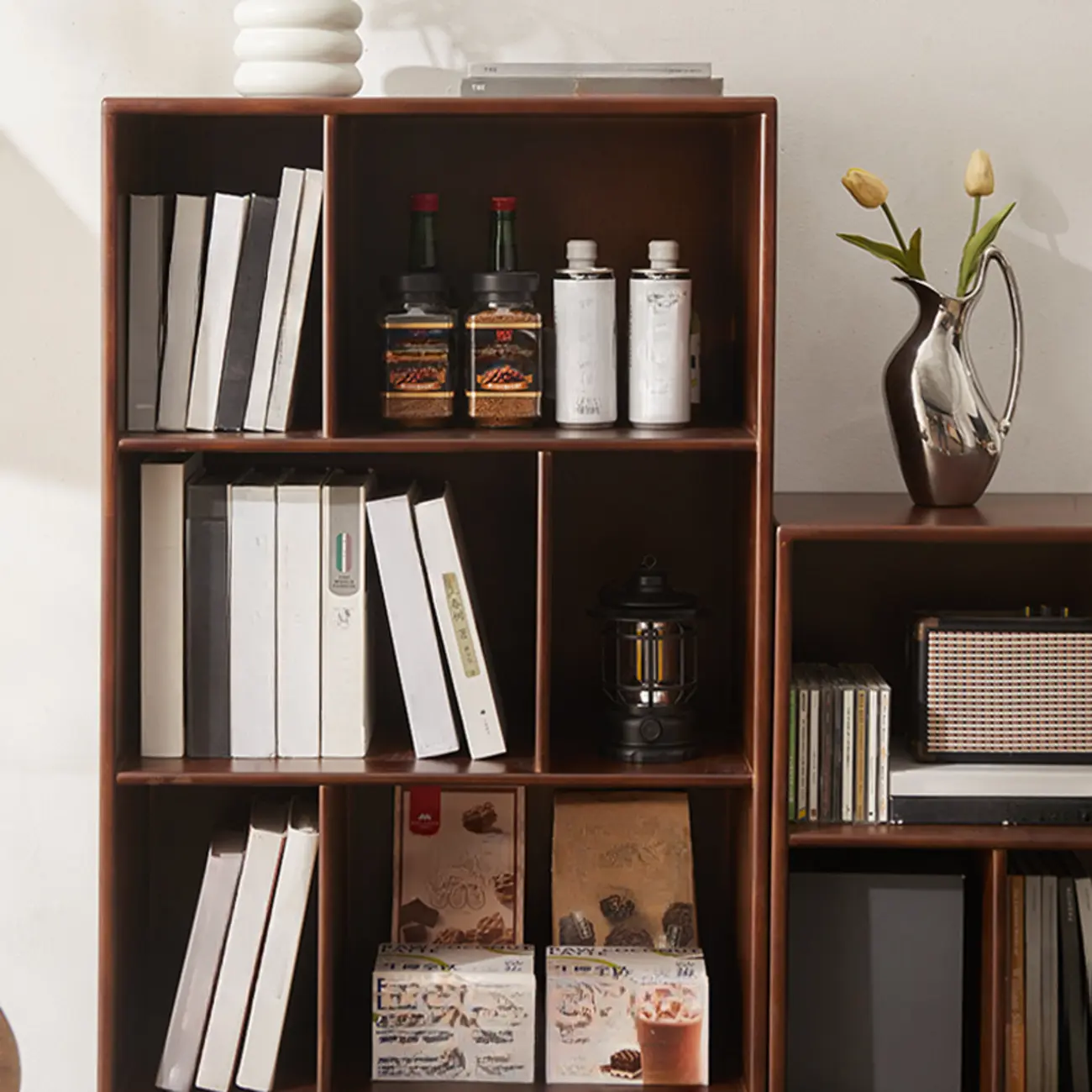 Contemporary Wood Brown Closed Back Vertical Bookcase Image - 10 | homeyfad