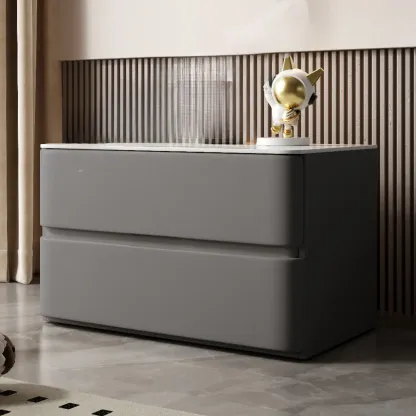 Modern Stone Top Wooden White Bedside Table 2 Drawers Image - 2