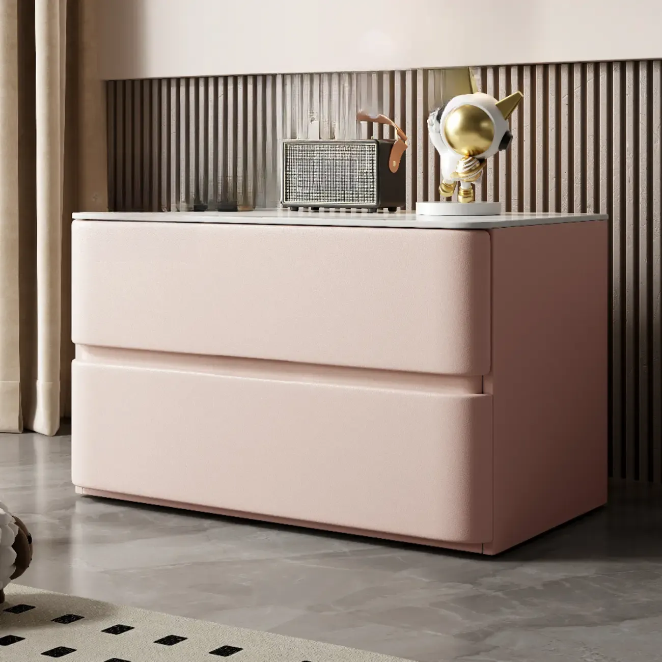 Modern Stone Top Wooden White Bedside Table 2 Drawers Image - 4