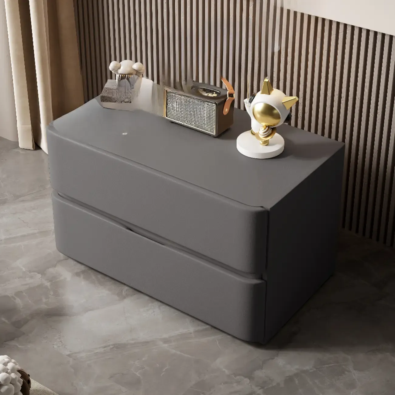 Modern Stone Top Wooden White Bedside Table 2 Drawers Image - 5