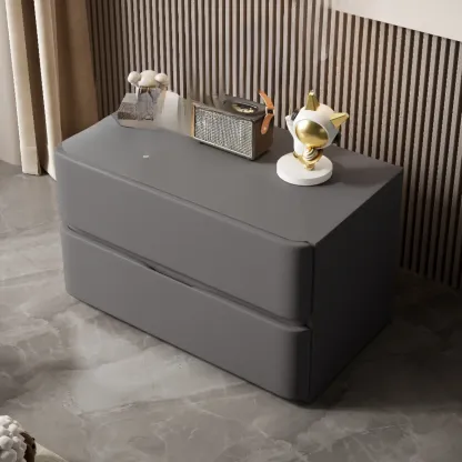 Modern Stone Top Wooden White Bedside Table 2 Drawers Image - 5